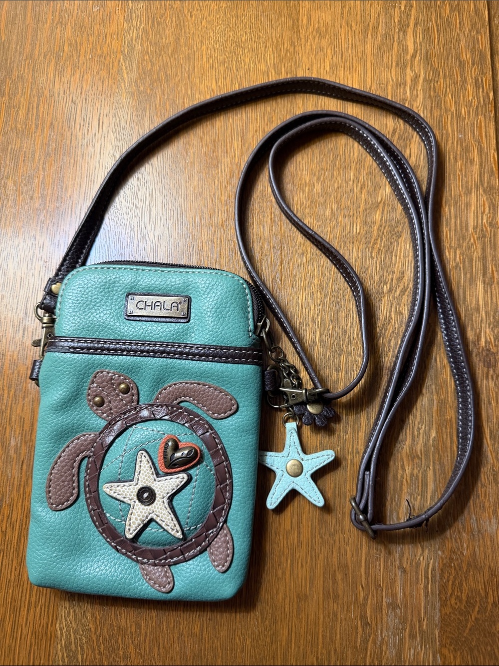 Chala Teal Turtle & Starfish Crossbody Phone Pouch